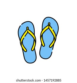 Summer sandals line icon. Blue and yellow flip flops symbol. Slops sign. Vector illustration.