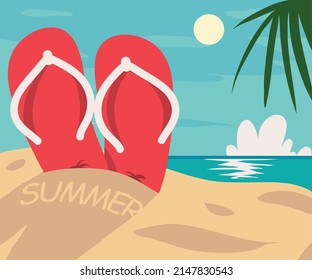 Summer Sandals In Sand Beach