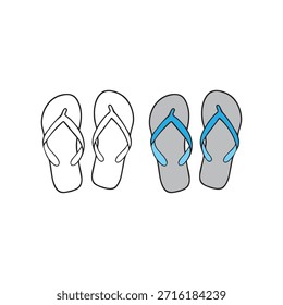 Summer sandals vector illustration in flat and outline style. Open-toe footwear icon representing summer fashion, casual style, beachwear, vacation, comfort, and outdoor activities.