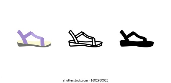 Summer Sandals women shoes clothes icon. Apparel flat, silhouette, line vector illustration on white background