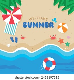 It is a summer sandy beach sea landscape illustration design.