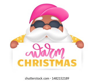 Summer Santa cartoon character. Vector illustration. Tropical Christmas and Happy New Year in a warm climate design. Santa Claus wearing sunglasses and cap.