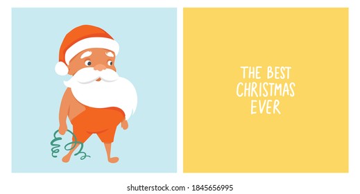 Summer Santa Claus illustration. Merry Christmas at the beach. Tropical Christmas and happy New Year greeting card. Cute vector holidays design. Funny character.