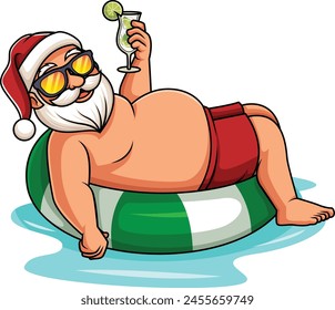 Summer santa claus on inflatable float vector illustration