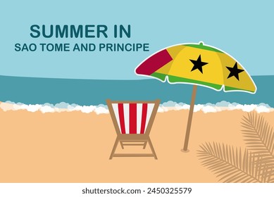 Summer in Sao Tome And Principe, beach chair and umbrella, vacation or holiday in Sao Tome And Principe, vacation concept vector design, summer holiday, sea sand sun, travel and tourism idea