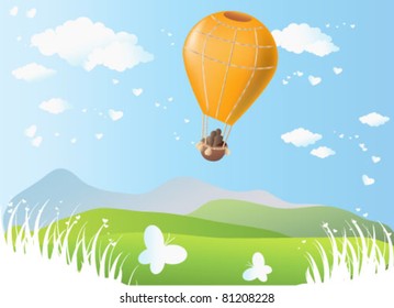 Summer scene with balloon in blue sky
