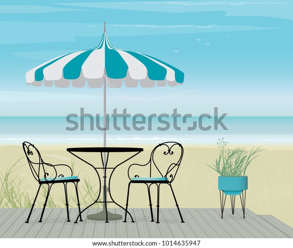 Summer Scene Bistro Table Pagoda Patio Stock Vector Royalty Free