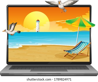 Summer scene on computer desktop illustration