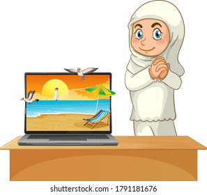 Summer scene on computer desktop illustration