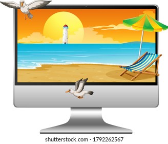 Cena de verão na ilustração da área de trabalho do computador