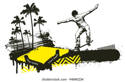 summer scene with skater and shield