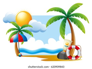 Summer Scene Sun Ocean Illustration Stock Vector (royalty Free 