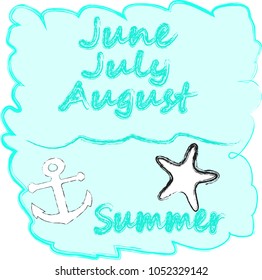 Summer scene with sun,anchor and sea star.Vacation.Season.Blue.