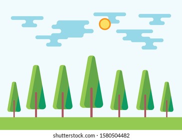 Summer scenery in countryside with tree vector illustration. Beautiful sky. The item is usable for postcard, background, slide presentation