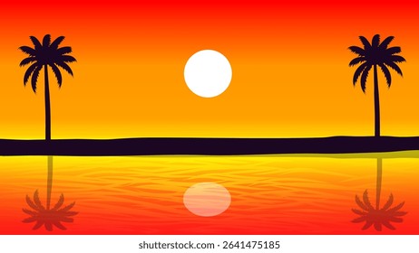 Summer Scenery, silhouette of Coconut Trees on the Beach in the afternoon