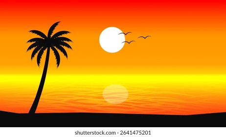 Summer Scenery, silhouette of Coconut Trees on the Beach in the afternoon