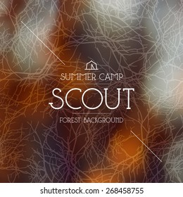 Summer scout camp blurred background and forest seamless pattern. Warm colors