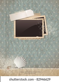 Summer Scrap Background With Old Paper, Photoframe, Shells And Sand - Perfect For Your Holiday Layout; Just Insert Your Pics And Add Your Own Ephemera