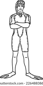 Summer Scuba Guy Line Art Coloring Page for Adult