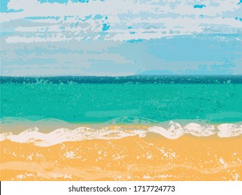 Summer sea. Background with blue brush stroke. Vector illustration.