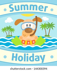 Summer sea background card with dog