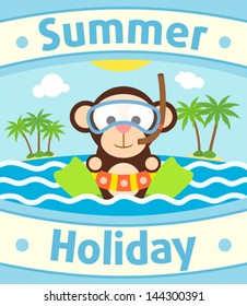 Summer sea background card with monkey