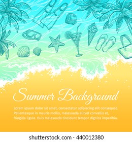 Summer sea background. Hand drawn vector illustration.