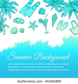 Summer sea background. Hand drawn vector illustration.