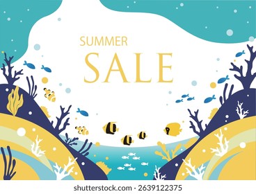 
Summer sea background illustration with lots of fish swimming