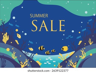 
Summer sea background illustration with lots of fish swimming