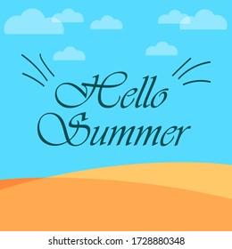 Summer Sea Background with Lettering Say Hello to Summer. Vector Illustration