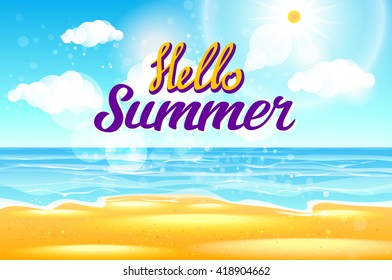 Summer Sea Background with Lettering Say Hello to Summer. Vector Illustration art