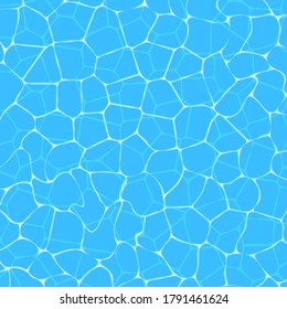 El fondo marino de verano. Vista superior de la superficie de agua azul claro. Pancarta de las olas oceánicas de Azure. Textura marina con resaltados. Elemento de vacaciones de verano, recreación, viajes, naturaleza. Ilustración de material vectorial