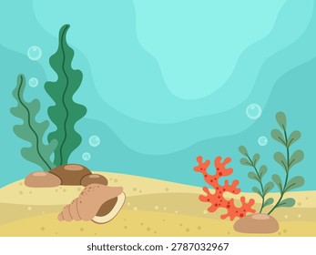 Summer sea background. Underwater environment. Vector illustration.