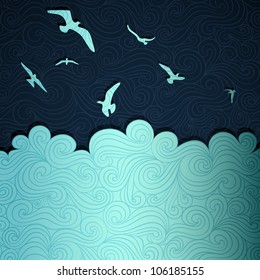 Summer sea banner made of fancy paper, vector eps8 illustration