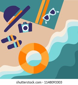 Summer sea beach background. Surf. Blue turquoise curve line wave layer background with white space, vector