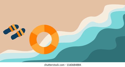 Summer sea beach background. Surf. Blue turquoise curve line wave layer background with white space, vector