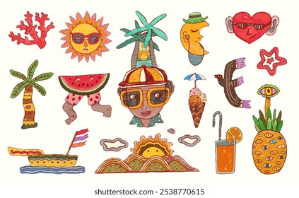 Summer, sea and beach concept. watercolor vector illustration.