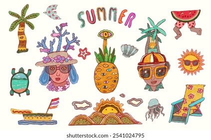 Summer, sea and beach concept. watercolor vector illustration.