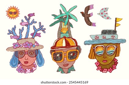 Summer, sea and beach concept. watercolor vector illustration.
