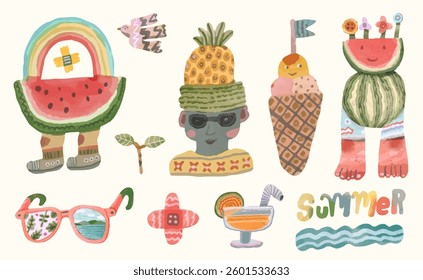 Summer, sea and beach concept. watercolor vector illustration.