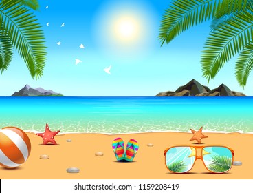 summer sea beach island leaf landscape vacation holiday coconut trees tropical mountain seascape sand travel hawaii starfish ball glasses sandals