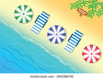 Summer Sea Beach On Top View of Umbrella