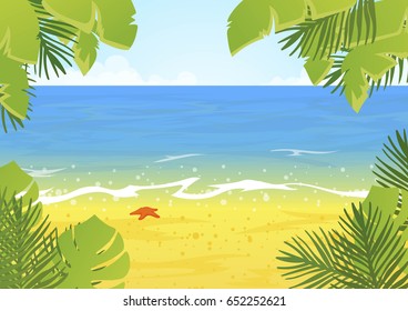 Summer sea beach palm tree. background. vector illustration