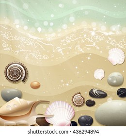 summer sea beach with shells and pebbles