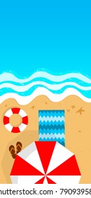 Summer sea and beach. Vector illustration. Happy summer holidays background.