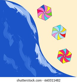 summer sea - beach vector with umbrellas on the sand - vacation concept