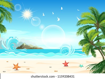 summer sea bird wave clouds beach island vacation holiday coconut trees tropical mountain sky sand sunlight travel dove