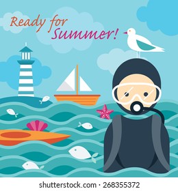 Summer Sea Diver in the Sea