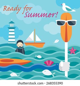 Summer Sea Diver Hand with Kayak Paddle